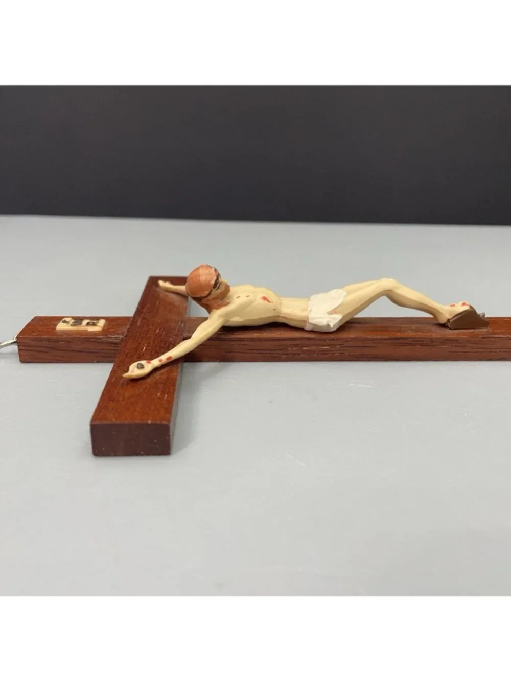 Vintage INRI Wooden Crucifix Wood Cross Jesus Religious MCM Wall Hanging 10”